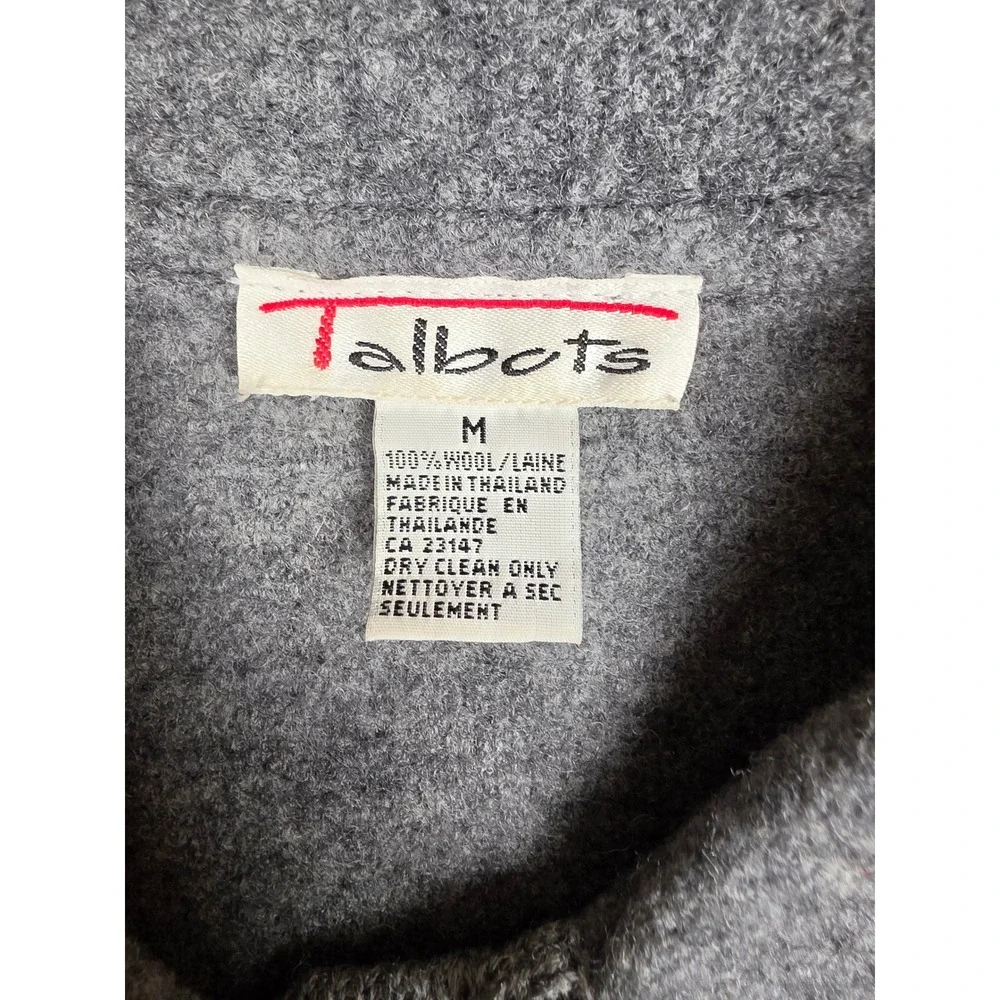 Talbots Cardigan Sweater Women M Gray 100% Wool Button Front Pocket Jacket Read